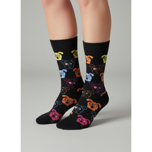 Siyah K�pek Desenli 3l� �orap Seti ? Renkli Fig�rl�