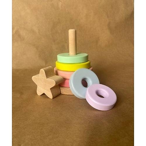 Ahap Renkli Yldz Kule Oyuncak | Montessori Eitici Denge ve Sralama Oyunca  Tiny Wood