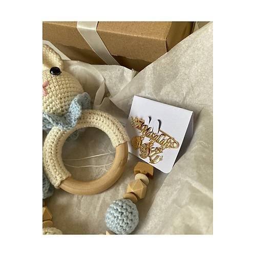 Organik Yeni Do�an Erkek Bebek �simli Emzik Ask�s� Hediye Seti | Mavi Tav�an ��ng�rak � Ki�iye �zel Bebek Hediyesi