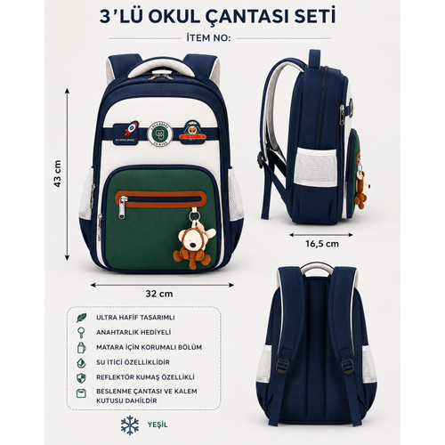 Galaksi Serisi 3'l� Okul �anta Seti Erkek �ocuk S�rt �antas� Beslenme �antas�
