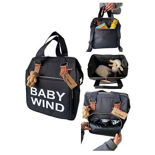Baby Wind Anne Bebek Bak�m �antas� | Termoslu, �ok G�zl�, S�v� Ge�irmez S�rt ve El �antas� Siyah Renk