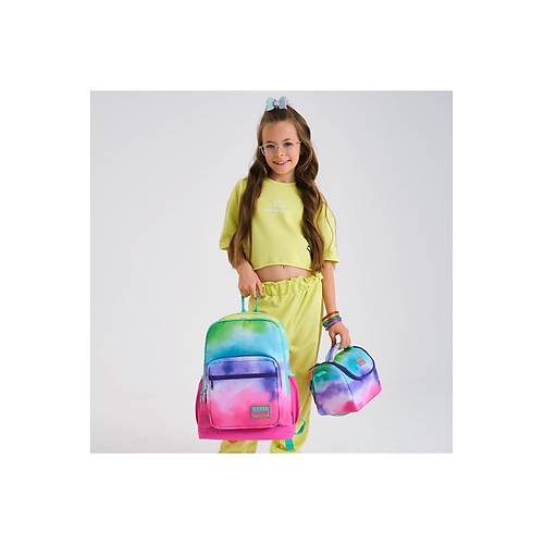 Renkli Batik Desenli 3?l� Okul �anta Seti �lk��retim Okul �antas�, Beslenme ve Kalemlik Seti