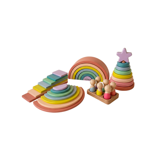 Montessori Waldorf Pastel Ah�ap G�kku�a�� A��k U�lu Oyun Seti 5 Par�a