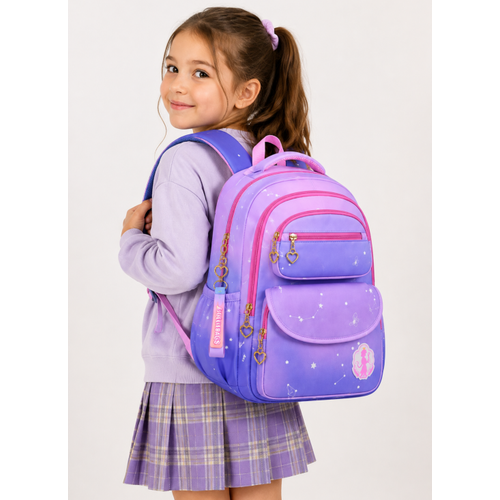 K�z �ocuk �lk��retim �antas� Ultra Hafif Ortopedik S�rt Okul �antas�  (Pembe-Lila-Mor)