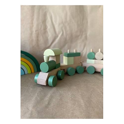 Ah�ap Bloklu E�itici Bul-Tak Tren Oyuncak Seti (Kahve Pastel Renk)