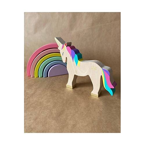 Ah�ap Waldorf Unicorn G�kku�a�� De�nek Oyuncak Seti | Do�al Masal Oyuncaklar� | El Yap�m� Waldorf Set