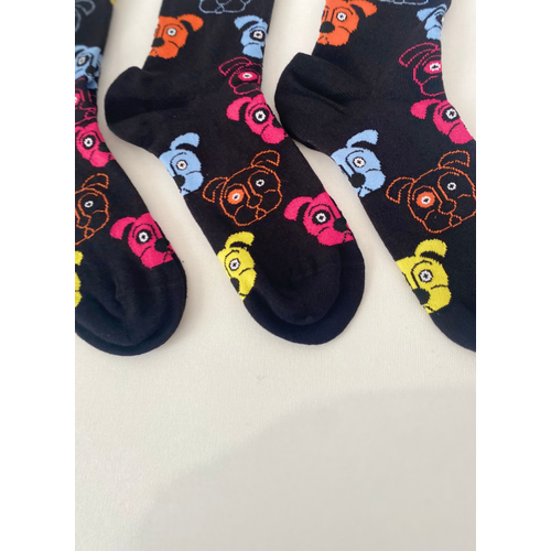 Siyah K�pek Desenli 3l� �orap Seti ? Renkli Fig�rl�