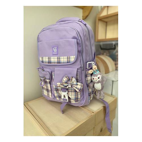K�z �ocuk �lk��retim �antas� Ultra Hafif ilkokul / Ortaokul Okul �antas� Pembe- Pudra Ekose Cep