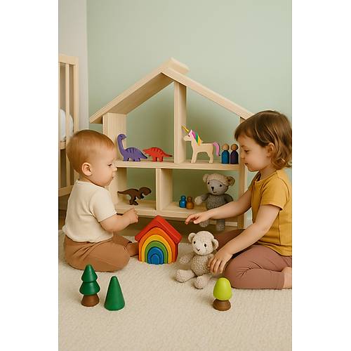 Ah�ap Montessori �ocuk Oyun Evi - Do�al El Yap�m� B�y�k Boy Oyuncak Ev