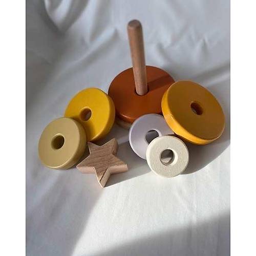 Ahap Yldz Kule Oyuncak | Montessori Eitici Ahap Denge Oyunca Kahve Sar Renk