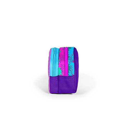 Mor Pembe Kedi Desenli �ki B�lmeli Kalem �antas� 12050