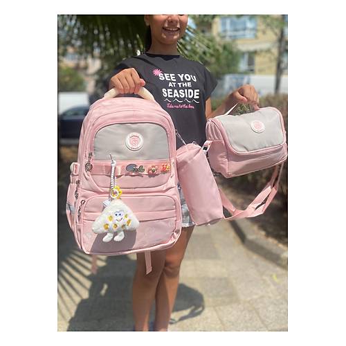 K�z �ocuk �lk��retim �antas� Ultra Hafif ilkokul / Ortaokul Okul 3 l� �anta Seti Pembe-Lila -Gri