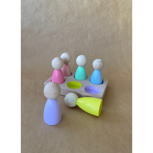 Ah�ap Peg Bebek Renk E�le�tirme Oyunca�� ? 6?l� Peg Tabla ? Montessori Duyusal Oyuncak