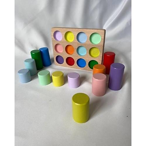 Montessori Renk E�le�tirme Tablal� Silindir Seti Do�al Ah�ap Renk E�le�tirme Oyuncak