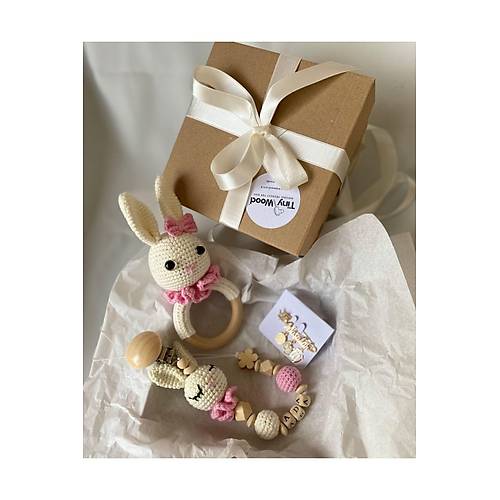 Organik Yeni Do�an K�z Bebek �simli Emzik Ask�s� Hediye Seti | Pembe Tav�anc�k 2 | El Yap�m� Bebek Hediyelik