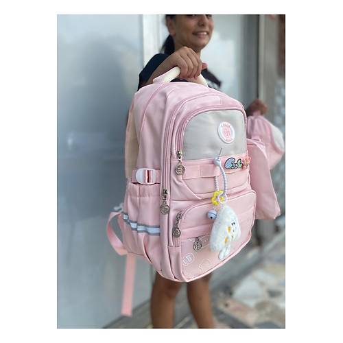 K�z �ocuk �lk��retim �antas� Ultra Hafif ilkokul / Ortaokul Okul 3 l� �anta Seti Pembe-Lila -Gri