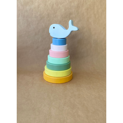 Pastel Renk Ah�ap Bal�k Halka Ge�irme Kulesi ? Montessori E�itici Oyuncak