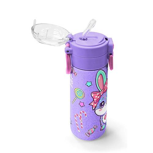 Kids Milka Su Ye�ili Tav�an Desenli Pipetli ve Direkt ��im �elik Termos 500 ml