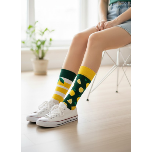 Sa� Sol Farkl� Limon Desenli Soket �orap ? E�lenceli Desen, 36-42 Numara