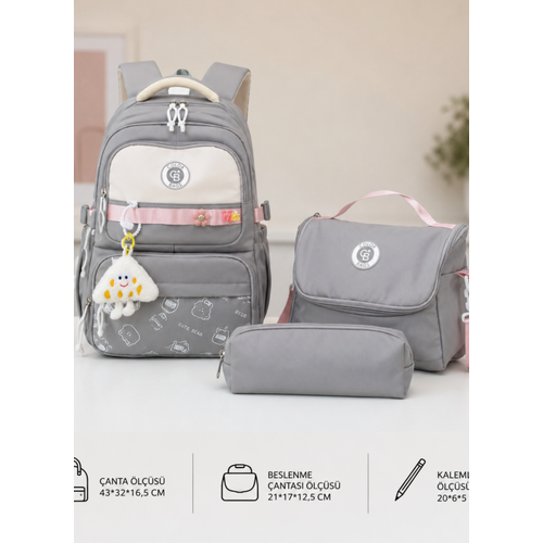 K�z �ocuk �lk��retim �antas� Ultra Hafif ilkokul / Ortaokul Okul 3 l� �anta Seti Pembe-Lila -Gri