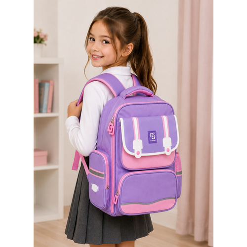 K�z �ocuk Pembe-Lila Okul �antas� Ortopedik S�rt �antas�