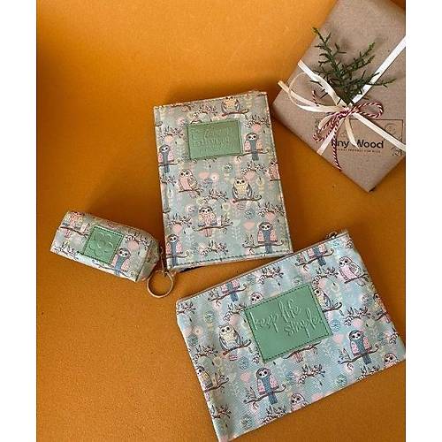 Bayku Desenli Deri Kapl Defter Seti 3'l | 14x20 cm izgili Defter, Bozuk Para Czdan, Makyaj antas