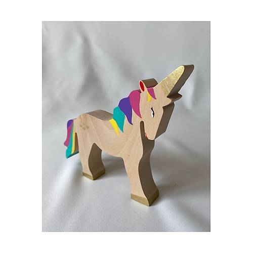 Ah�ap Unicorn Oyuncak | Waldorf Do�al Ah�ap Tek Boynuzlu At | El Yap�m� Unicorn Fig�r�