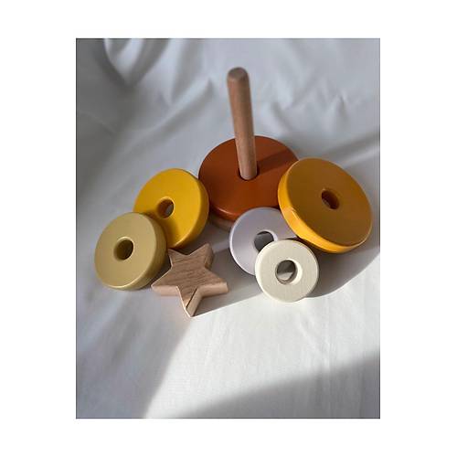 Waldorf Y�ld�z Kule Ah�ap Y�ld�z Kule Kahve Pastel Renk Ekolojik Oyuncak