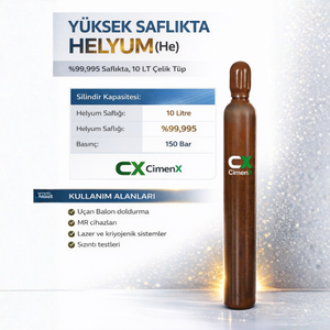 Y�ksek Safl�kta Helyum 10 Lt �elik T�p %99,995 Saf