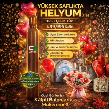 Y�ksek Safl�kta Helyum 10 Lt �elik T�p %99,995 Saf