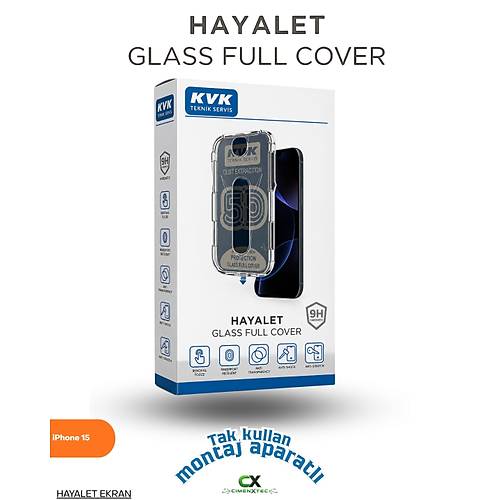 iPhone 15 - 9H Hayalet Full Cover Montaj Aparatl� Ekran Koruyucu Cam