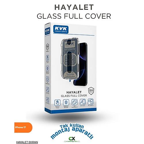 iPhone 17   - 9H Hayalet Full Cover Montaj Aparatl� Ekran Koruyucu Cam