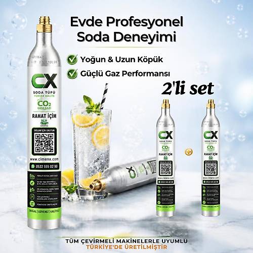 Soda Tupu CO2 Gaz Kartusu 0.6L � Soda Makinesi Gaz Tupu Gida Tipi CO2 (2 Adet)
