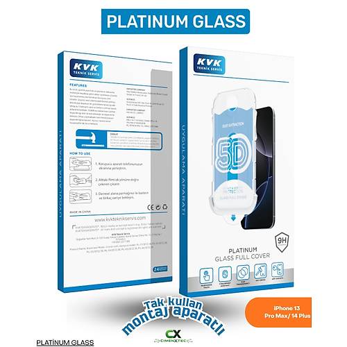 iPhone 13 Pro Max/14 Plus - 9H Platinum Glass Full Cover Montaj Aparatl� Ekran Koruyucu Cam