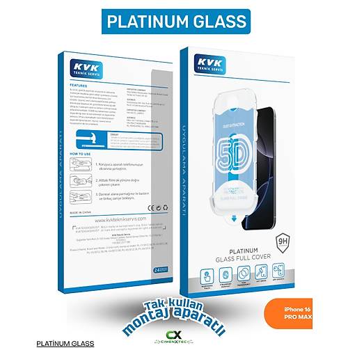iPhone 16 Pro Max - 9H Platinum Glass Full Cover Montaj Aparatl� Ekran Koruyucu Cam