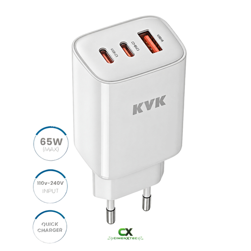 65W 3 Portlu H�zl� �arj Adapt�r� � 2 USB-C + 1 USB-A � KVK-SB101