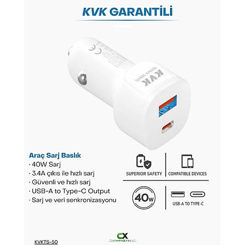 Ara� �arj Adapt�r� 40W USB-C PD ve USB-A �ift Portlu