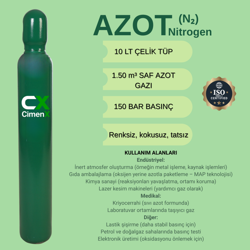 Azot T�p� 10 Lt �elik | Saf Azot Gaz T�p� | CimenX