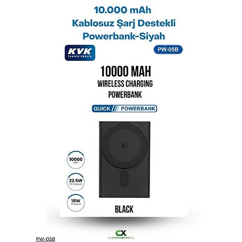 10.000 mAh 22,5W Kablosuz �arj Destekli Powerbank Siyah - PW-05B