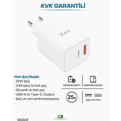 25W USB-C ve USB-A �ift Portlu H�zl� �arj Adapt�r�