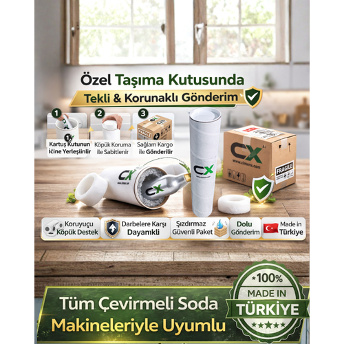 Soda Tupu CO2 Gaz Kartusu 0.6L � Soda Makinesi Gaz Tupu Gida Tipi CO2 (2 Adet)