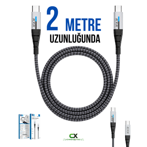 KVK 60W USB-C to USB-C 3A I��kl� Has�r �arj ve Data Kablosu 2 Metre � KVKTS-66