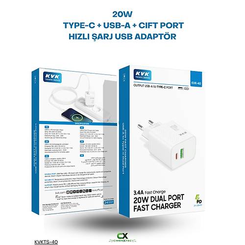 20W USB-C ve USB-A �ift Portlu H�zl� �arj Adapt�r�