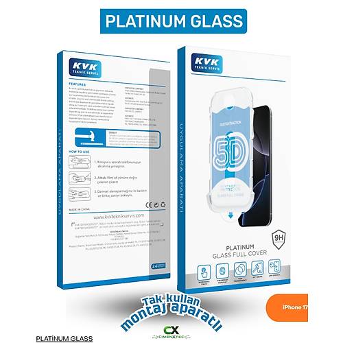 iPhone 17  - 9H Platinum Glass Full Cover Montaj Aparatl� Ekran Koruyucu Cam