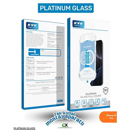 iPhone 14 Pro - 9H Platinum Glass Full Cover Montaj Aparatl� Ekran Koruyucu Cam