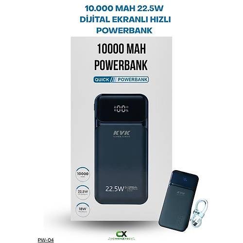 10.000 mAh 22,5W Dijital Ekranl� H�zl� Powerbank � PW-04