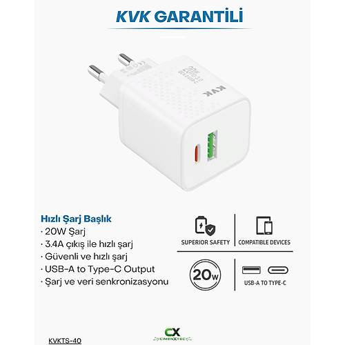 20W USB-C ve USB-A �ift Portlu H�zl� �arj Adapt�r�