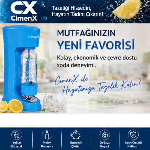 CimenX Soda Maker � Blue Edition - �ki Soda Kartu�lu Set
