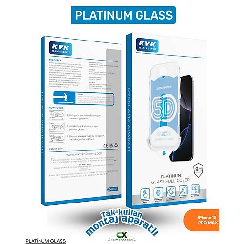 iPhone 15 Pro Max - 9H Platinum Glass Full Cover Montaj Aparatl� Ekran Koruyucu Cam