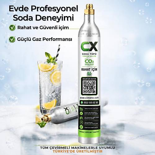Soda Tupu CO2 Gaz Kartusu 0.6L � Soda Makinesi Gaz Tupu Gida Tipi CO2 (1 Adet)